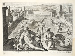 Méthode de pêche en eau peu profonde utilisant des filets carrés, illustration de 